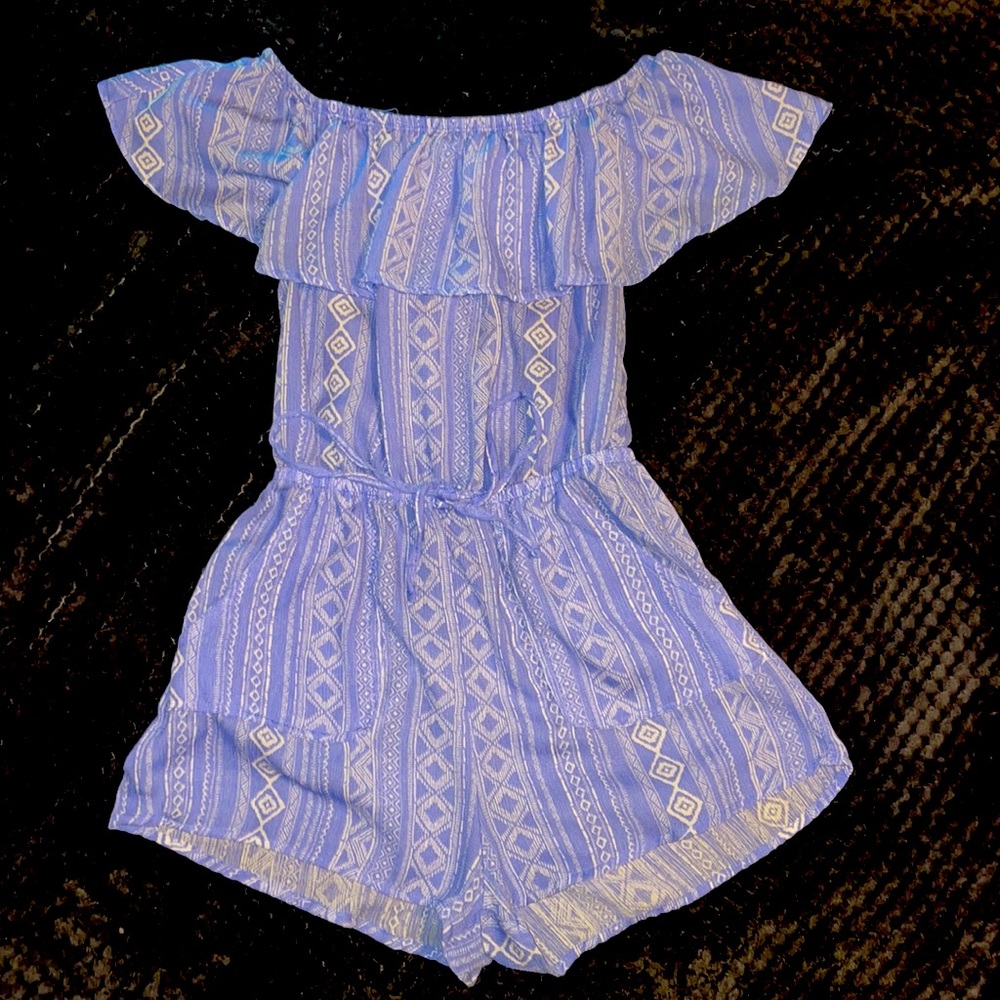 White & Blue Pattern Romper